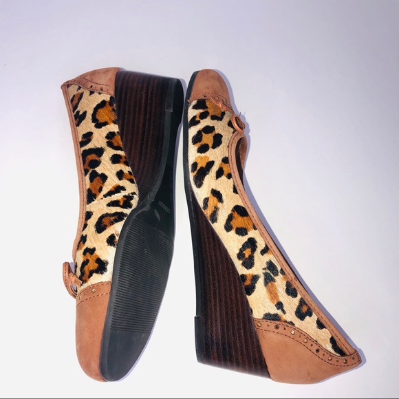 Sebago Camel Leopard Animal Print Wedge Heel 7 - Picture 6 of 13